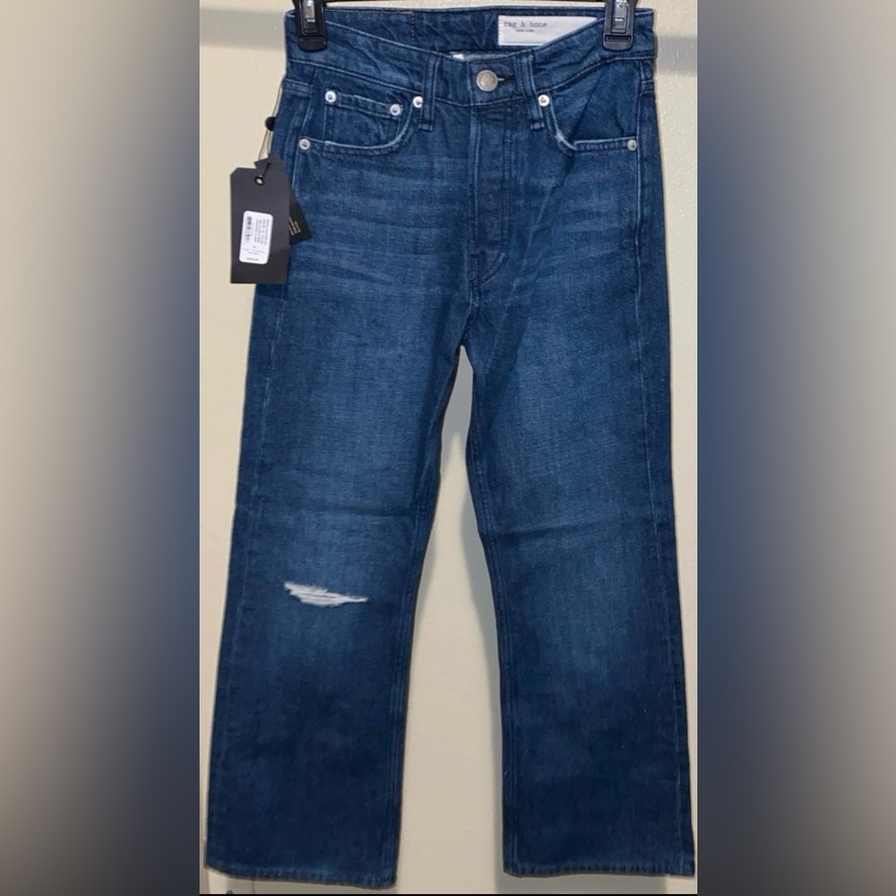 Rag and Bone Maya Jeans Emory w/Holes High-Rise Cropped Flare Leg size 24 $225